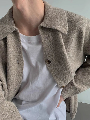 AIDASE  -  Autumn Winter Sweatercoats Outdoor Fashion Buttoned Lapel Vintage Mens Jackets Stylish Solid Color Knitting Men's Cardigan Tops aidase-shop